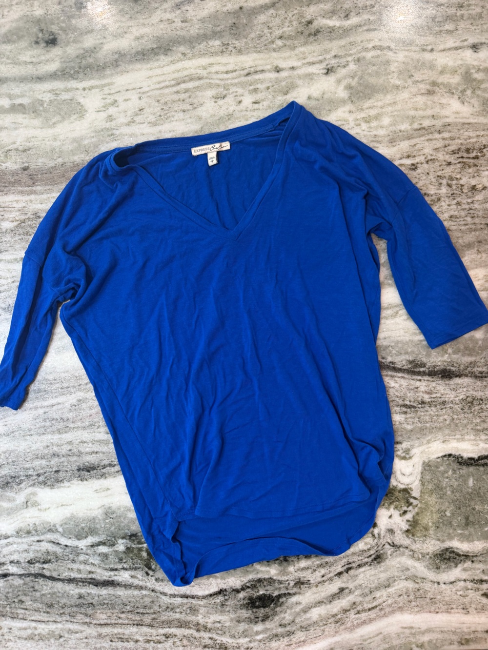 Express V-Neck Long Sleeve Top in Royal Blue
